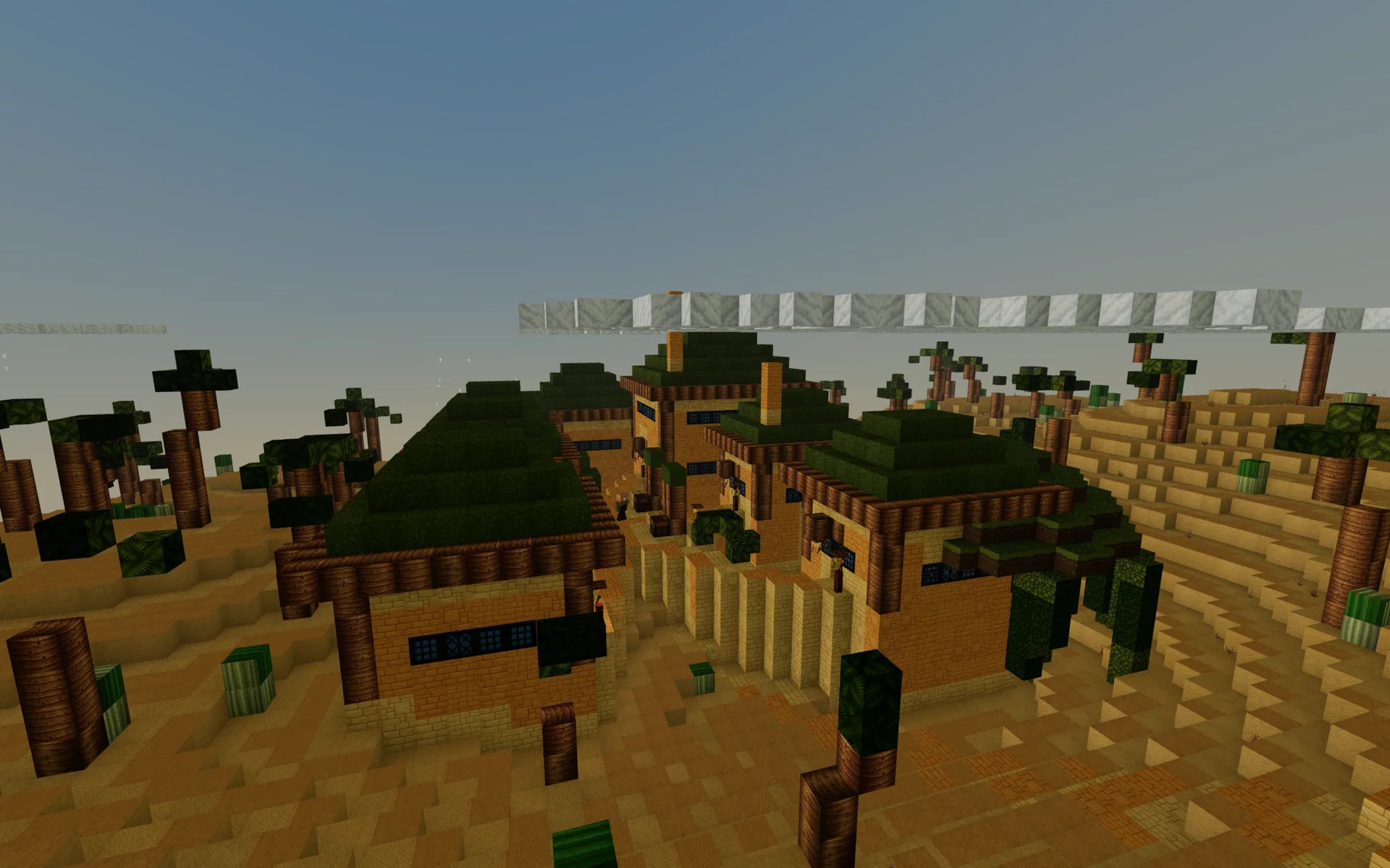 Butzcraft-Dorf zwischen Palmen in der Wüste