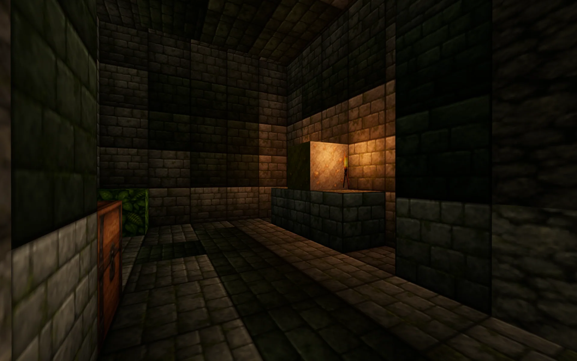 Dunkler Butzcraft-Dungeon im Fackelschein